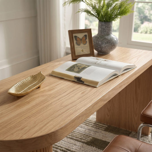 Haruki Narrow Office Desk, Solid Wood, Light Oak