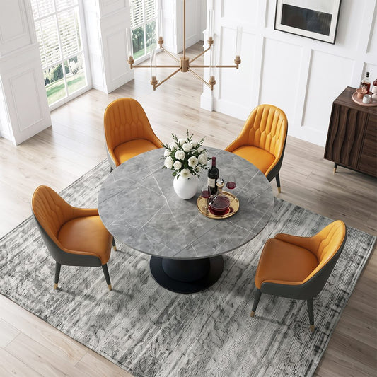 Lessie Round Extendable Dining Table, Sintered Stone