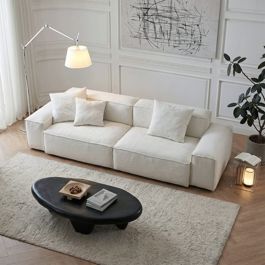 Zaavan Three Seater Sofa, Modular Sofa, White Linen