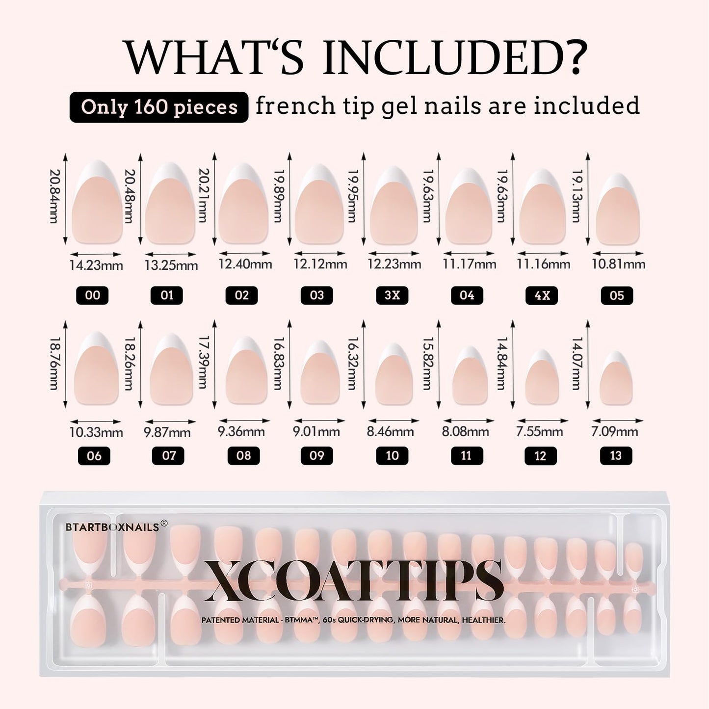 BTArtboxnails XCOATTIPS French Series Press-On Nails – Short Almond Nude French Tips