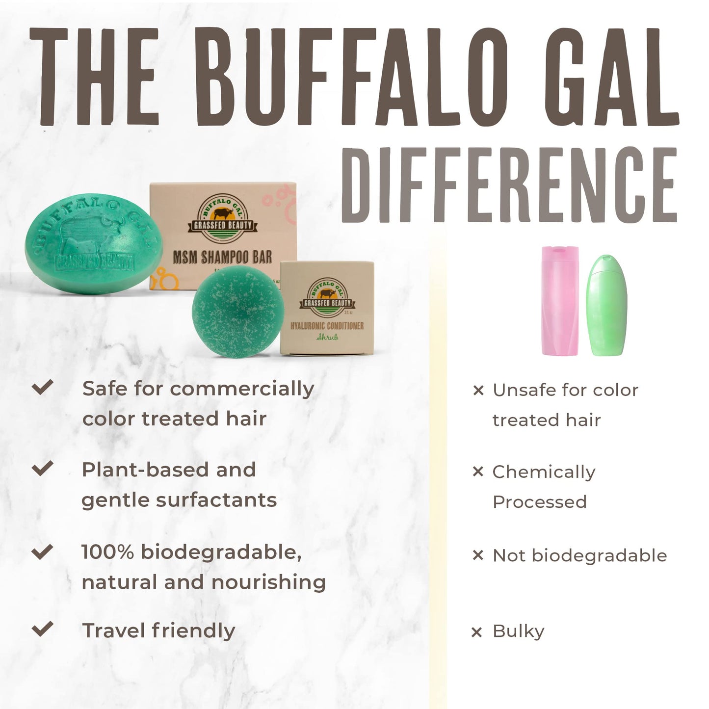 Buffalo Gal MSM & Tallow Shampoo Bar + Hyaluronic & Tallow Conditioner Bar – Solid Hair Care Set