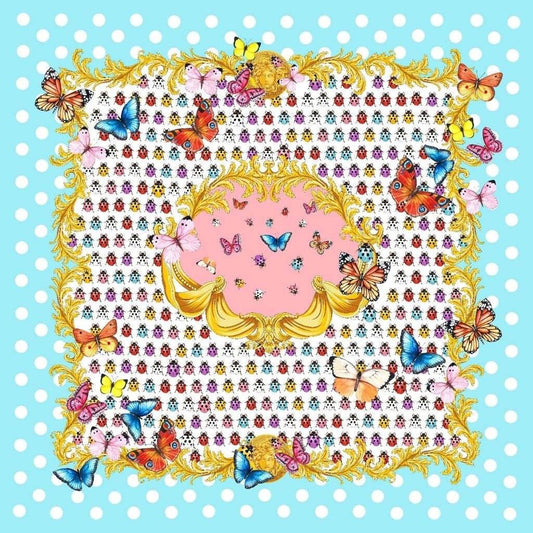 Butterflies Blue Polka Dot Panel Fabric