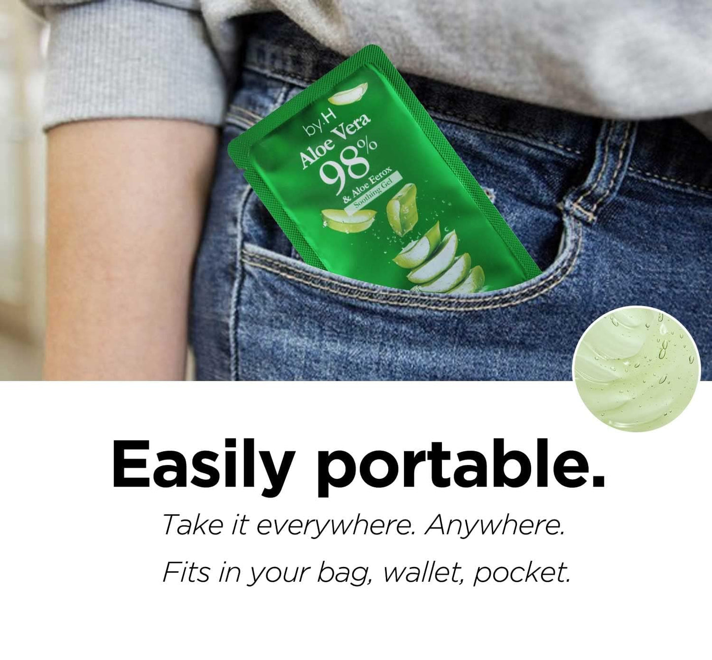 by.H Travel Size Aloe Vera Gel — 30 Mini Packets, TSA-Ready, 98% Pure Aloe, Made in Korea