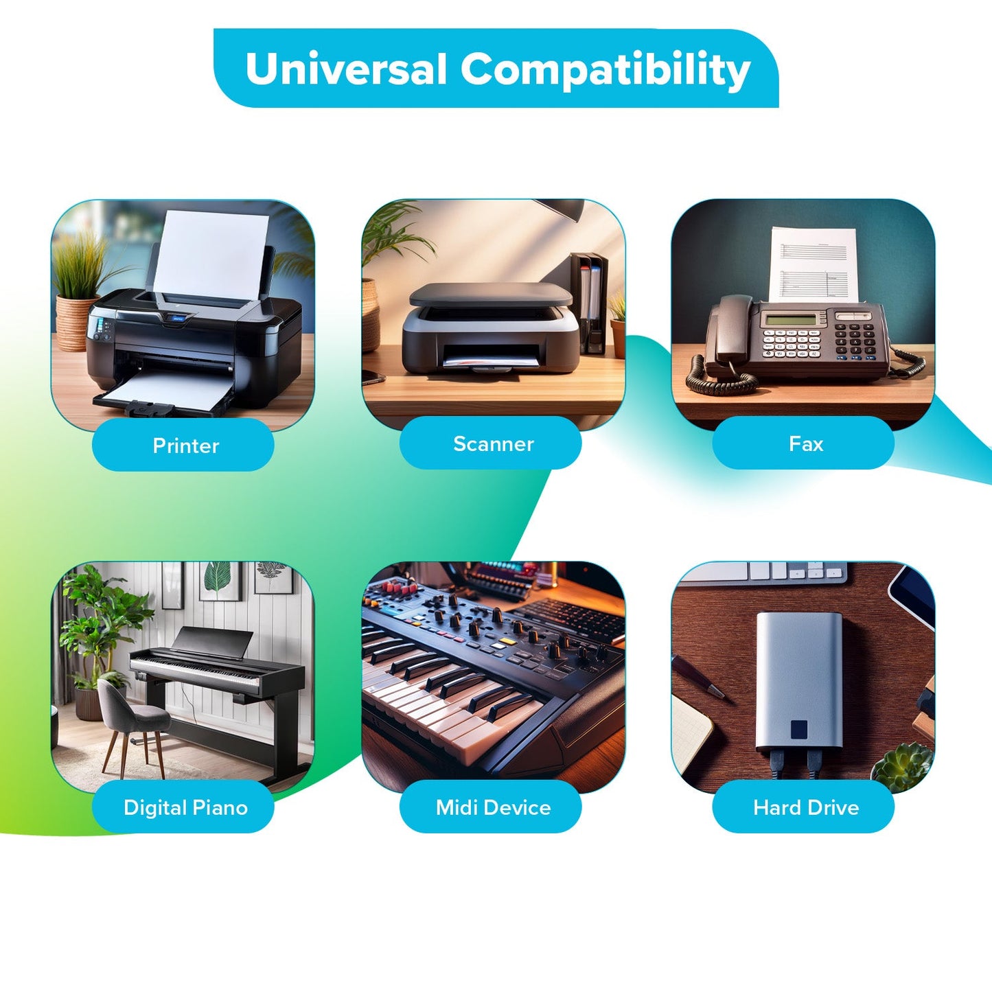 Maplin USB-C to USB-B Cable - Blue, 1m