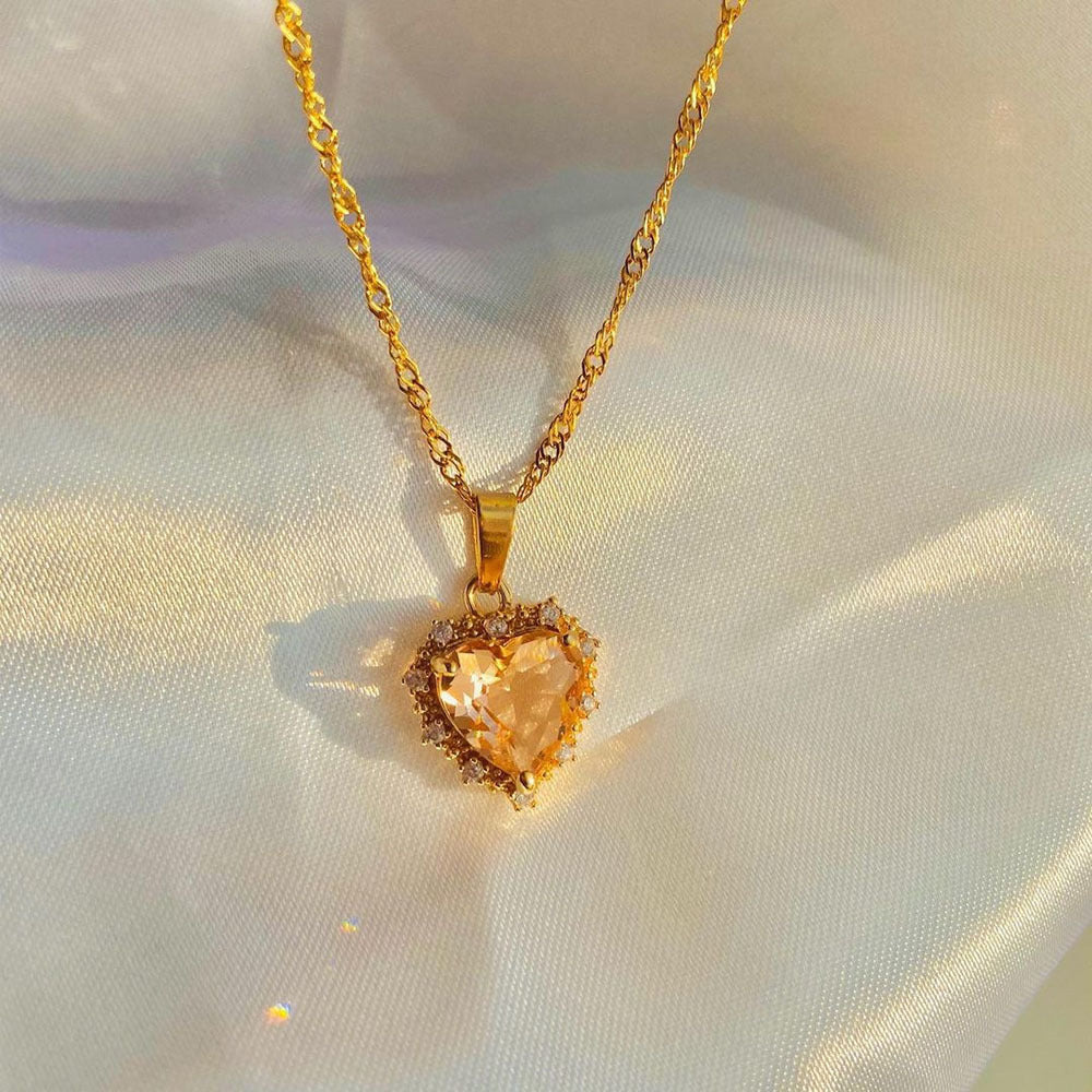 Gold Clavicle Chain Necklace Rhinestone Heart
