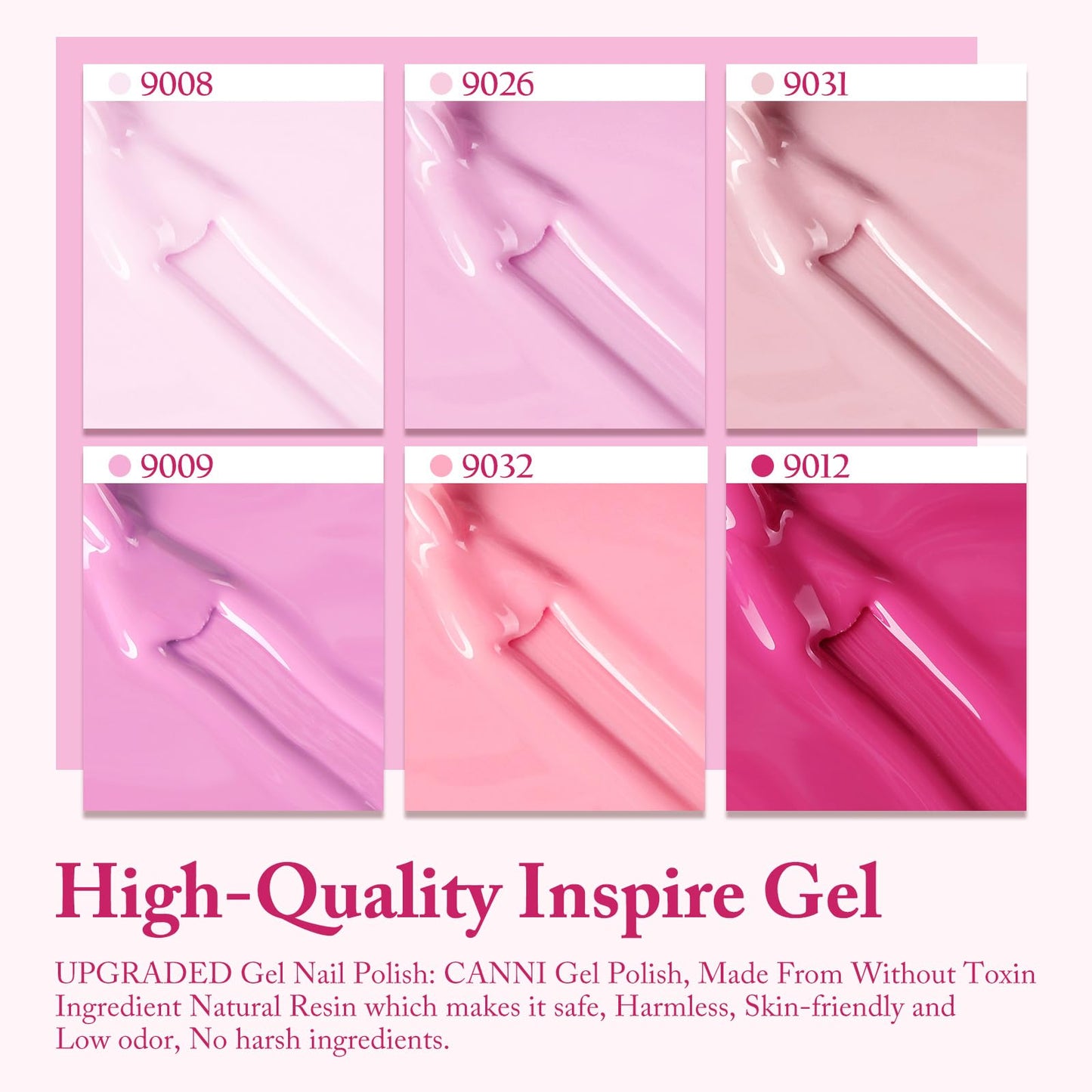 CANNI Pink Gel Nail Polish Set – 6 Soft Rose & Light Pink, 9ml, Soak-Off UV/LED