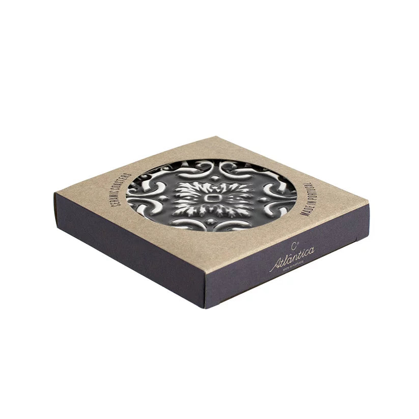 Set of 2 Ceramic Coasters Azulejo | Black