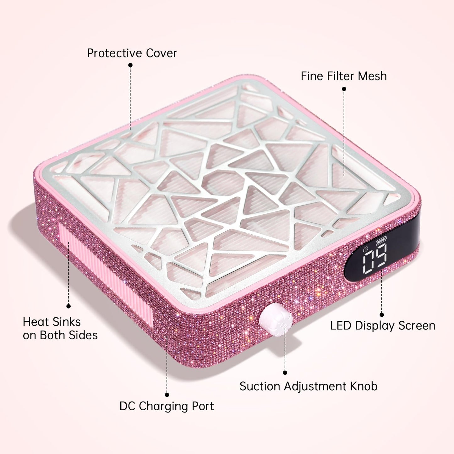 CHRISTINE SHELLY Nail Dust Collector – Cordless Vacuum for Acrylic Nails | Pink Diamond