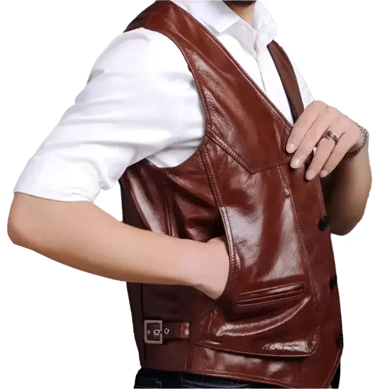 Men’s Classic Brown Leather Biker Vest