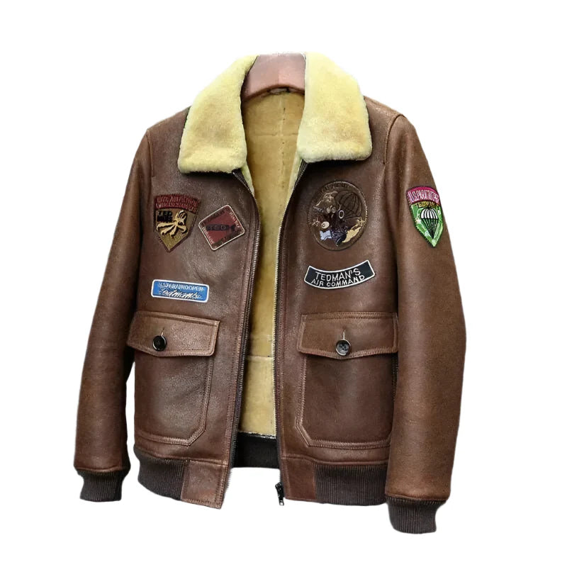 Mens Brown Shearling Aviator Jacket