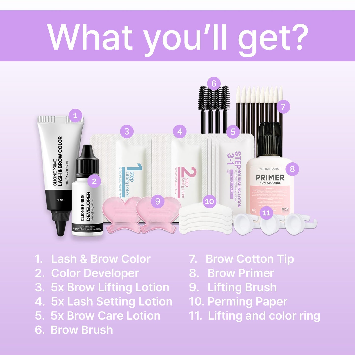 CLIONE PRIME Korean At-Home Brow Lamination & Color Kit — Professional Eyebrow Lift, Tint, and Aftercare