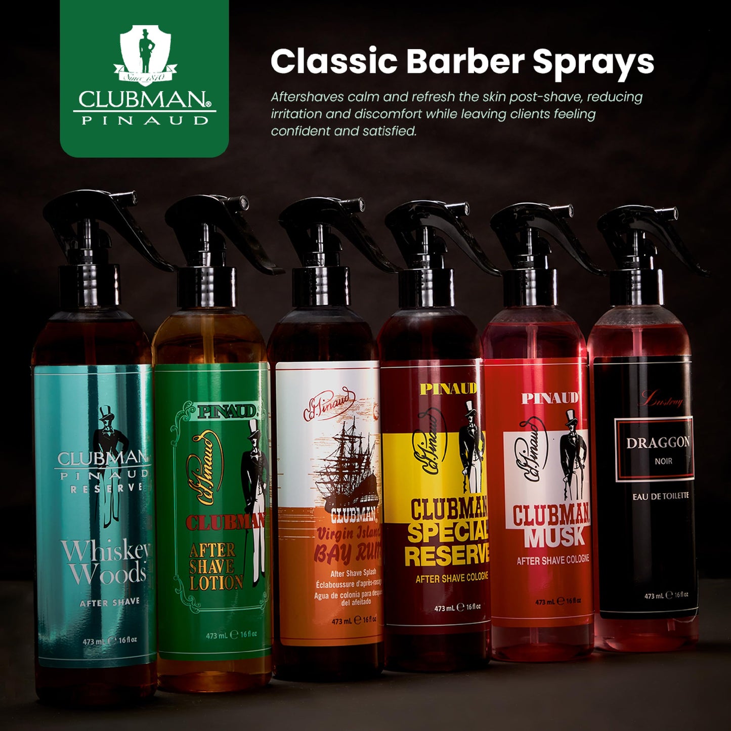 Clubman Lustray Draggon Noir Barber After Shave Spray – Eau de Toilette, 16 oz