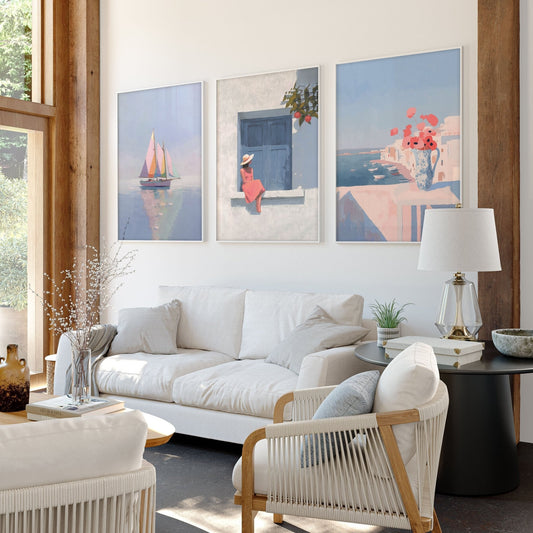 Colorful Living Room Walls | Set of 3 Italian Lifestyle Wall art Prints