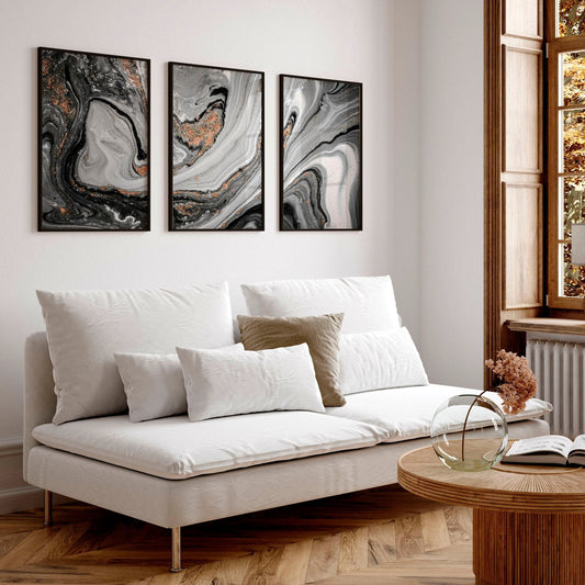Living Room Wall Decor Ideas | Set of 3 Marble Art Prints