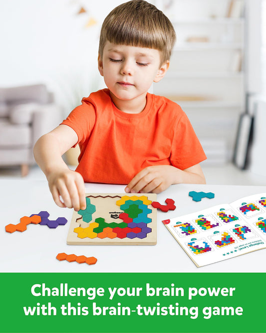 Coogam Wooden Tangram Puzzle – Colorful Tangram Brain Teaser & Montessori STEM Toy