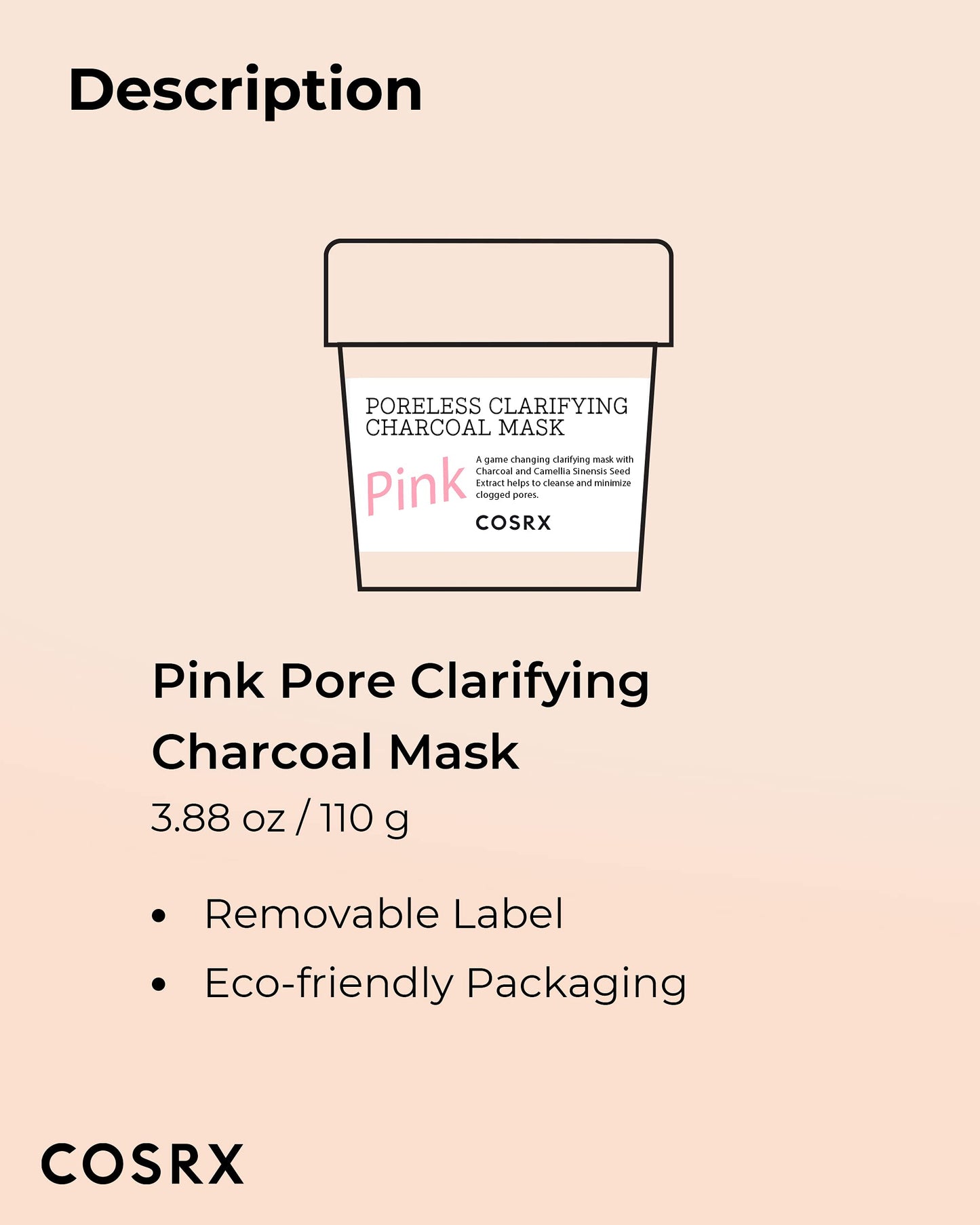 COSRX Pink Pore Clarifying Charcoal Mask – 3.8 fl oz / 110 g | Pore Refining & Color-Changing