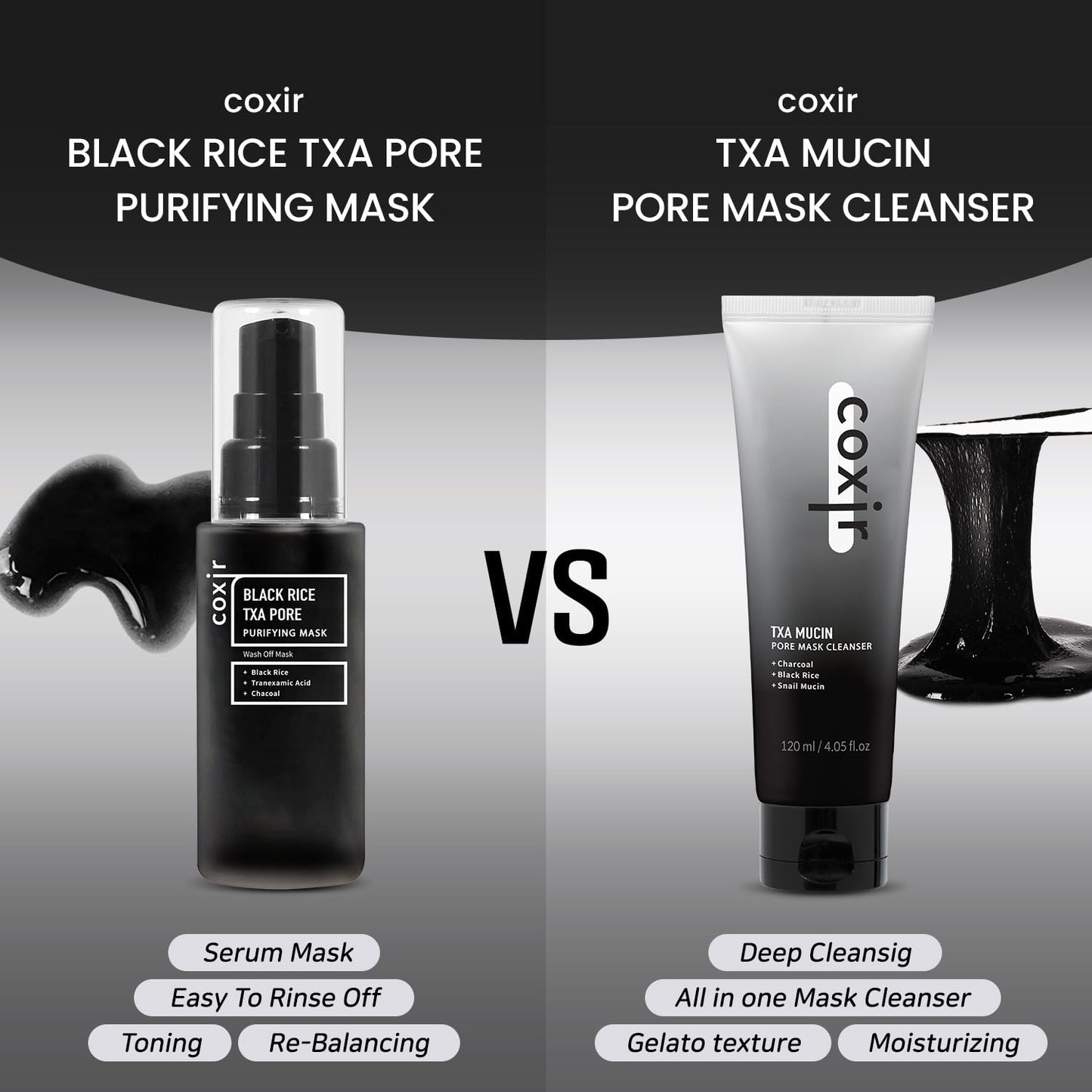 Coxir TXA Black Rice Pore Mask – 3-in-1 Wash-Off Serum for Pore Purification, Hydration & Tone | Vegan K-Beauty 50ml