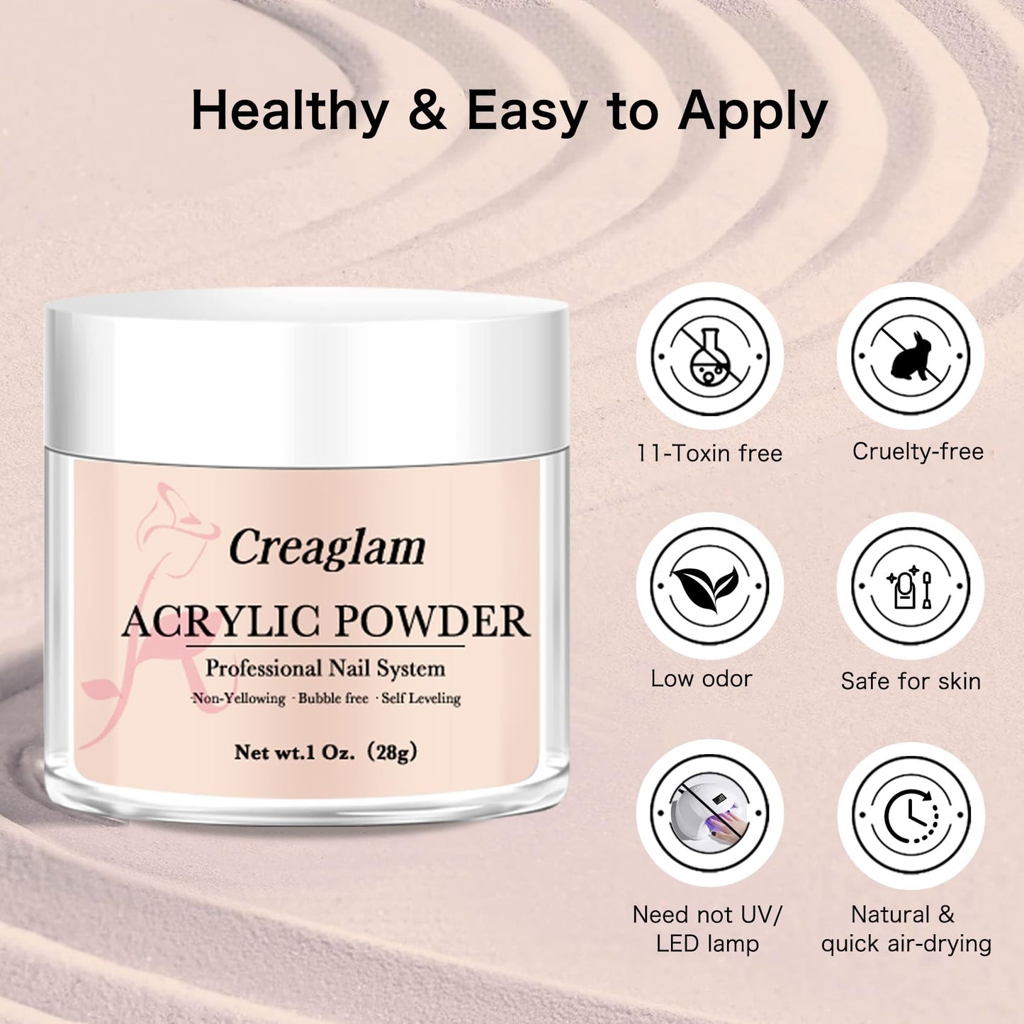 Creaglam Super Acrylic Powder 28g (3 Colors) Imperial Topaz, Carnelian & Autumn Blonde for 3D Nail Art – No Lamp Needed