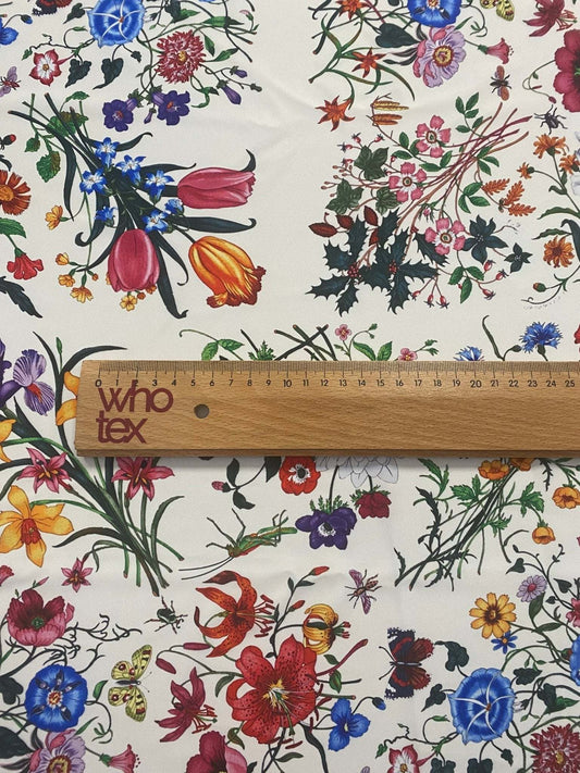 Cream Floral Botanical Print Fabric by Metre
