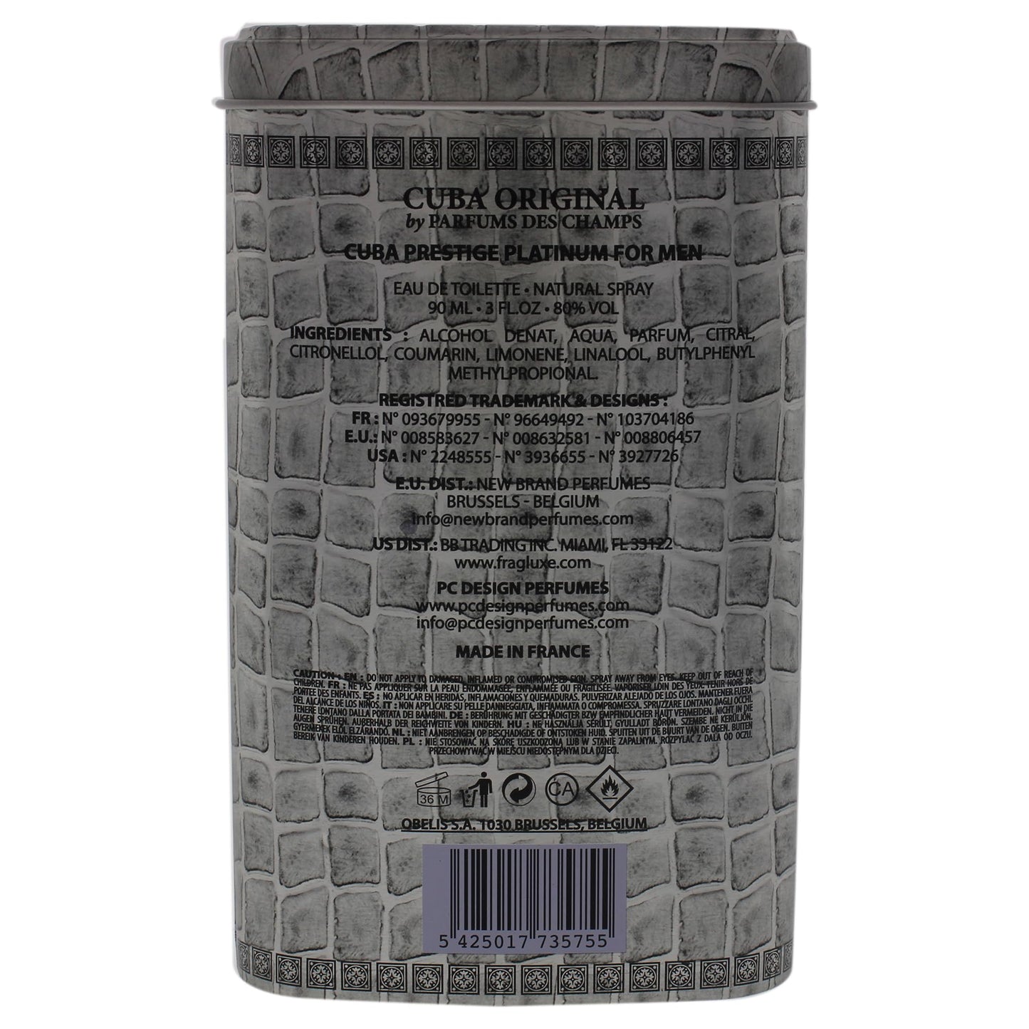 Cuba Original by Parfums Des Champs Prestige Platinum – 3 oz EDT for Men