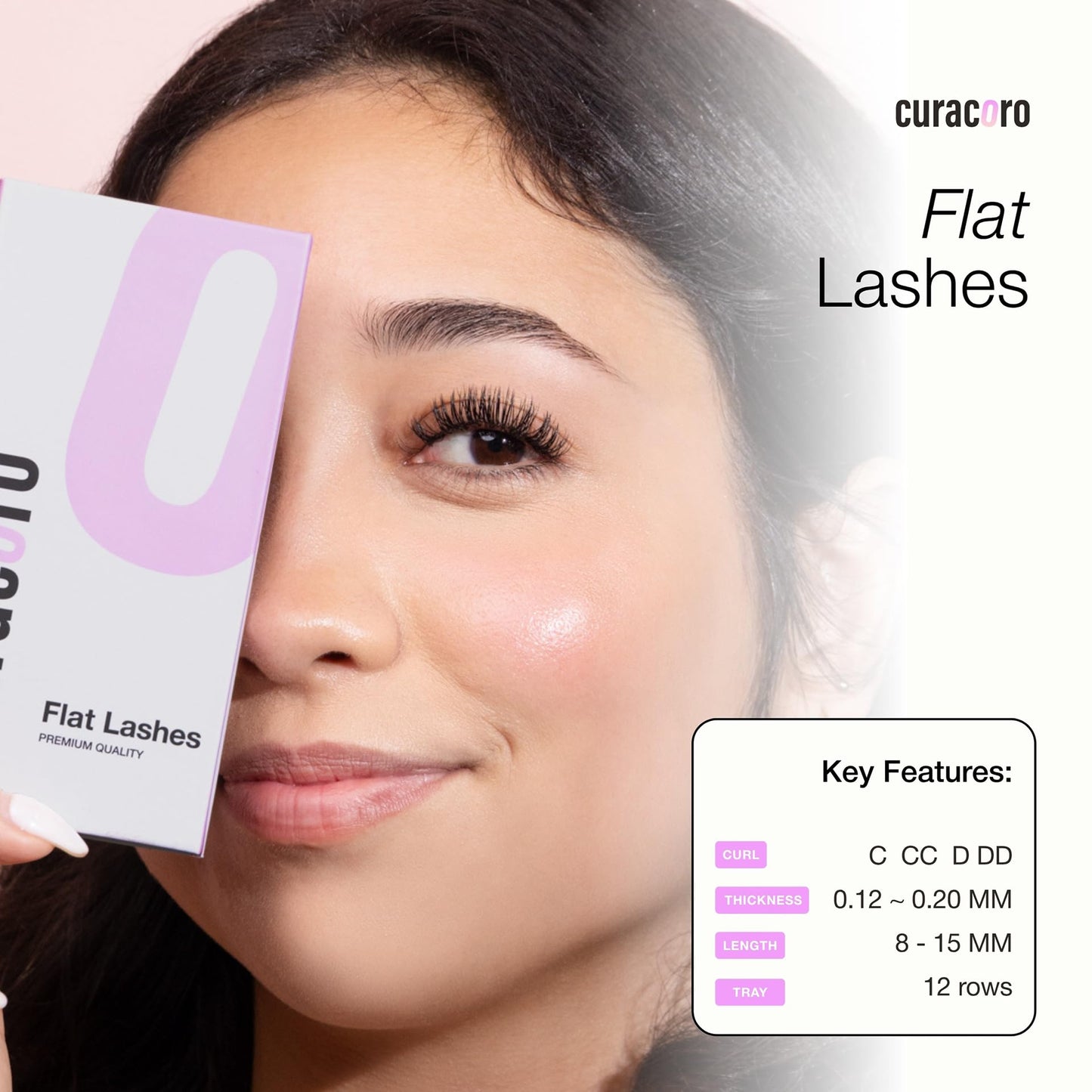 CURACORO Eclipse Flat Eyelashes Extension – Mixed 8-15mm, Ultra-Light, Cruelty-Free Synthetic Lashes