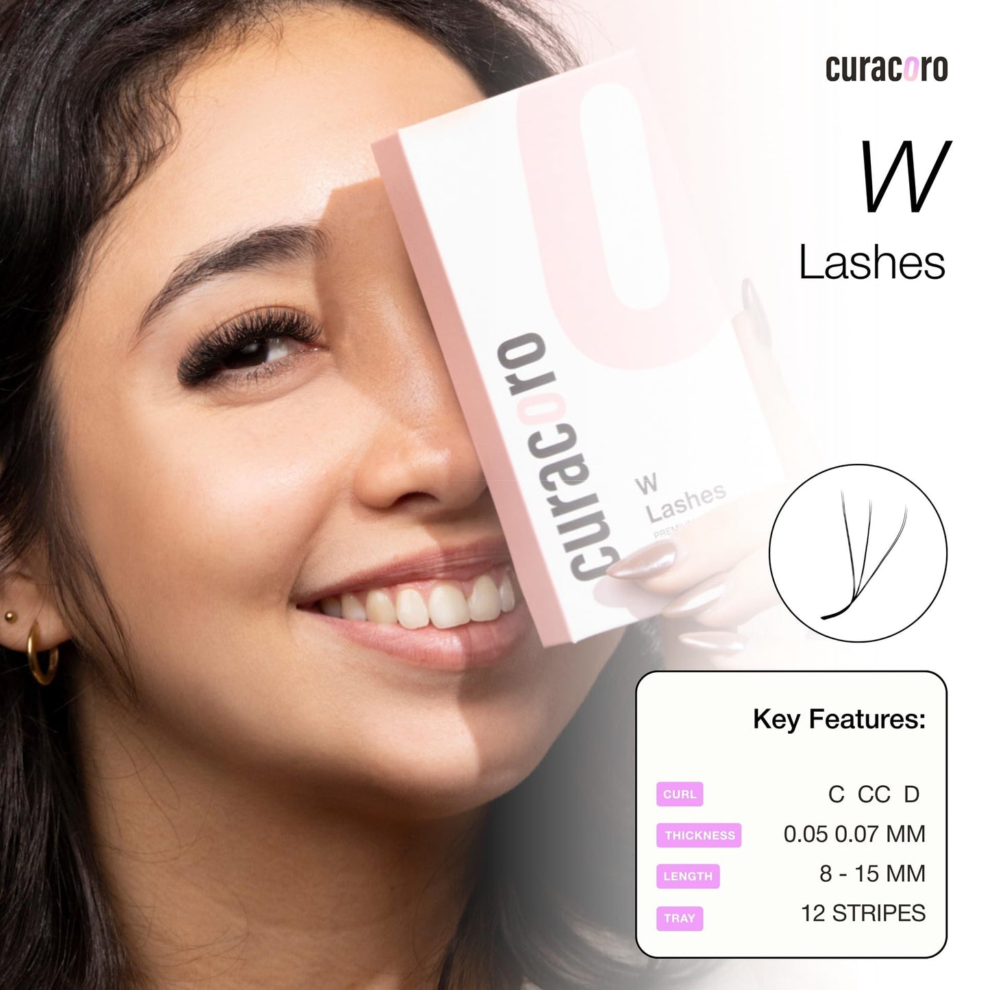 Curacoro W Eyelashes Extensions – 3D Volume Lashes, 0.07 C Curl, 10mm, Easy Application