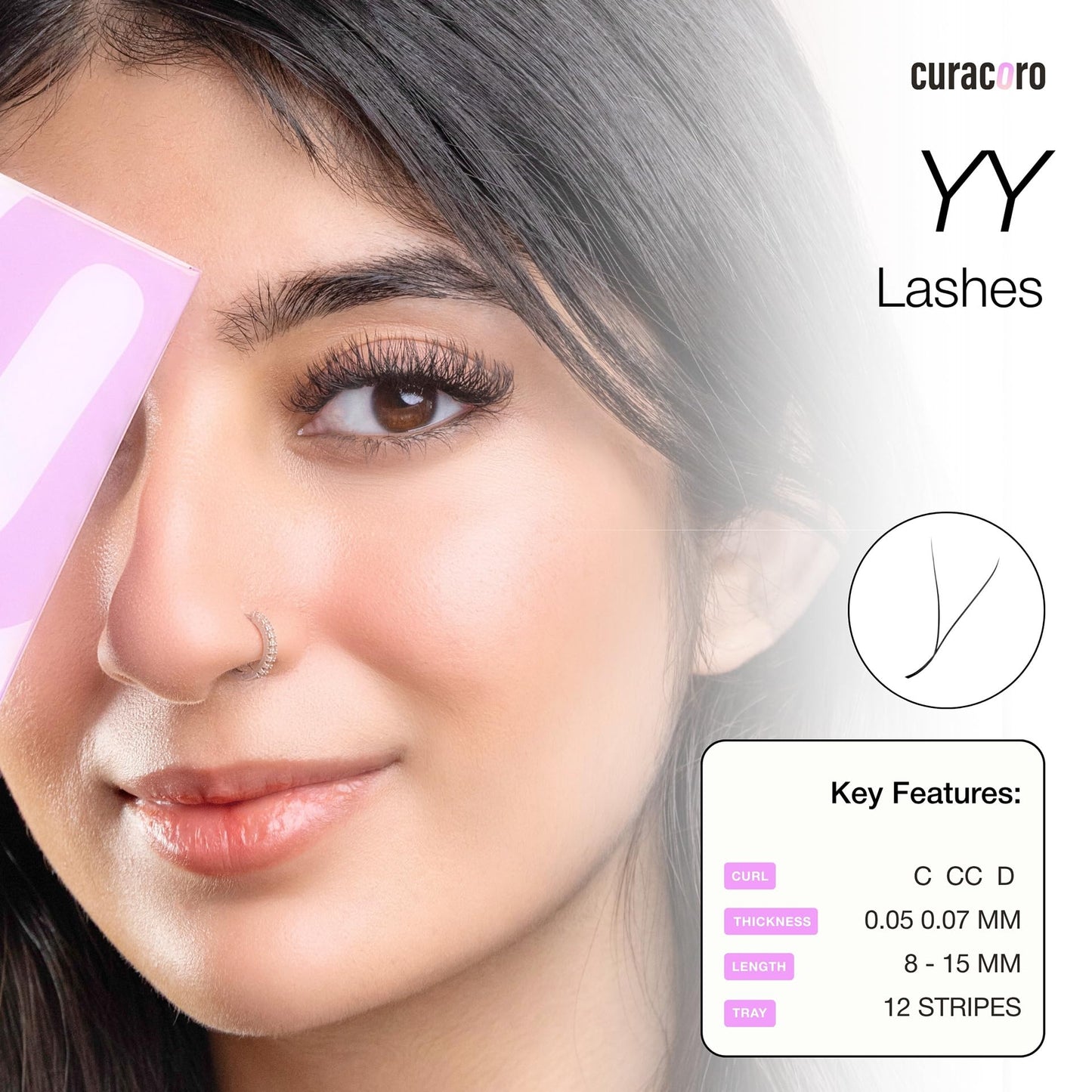Curacoro YY Eyelashes Extensions – 2D Fans, 0.05D Curl, 13mm Length