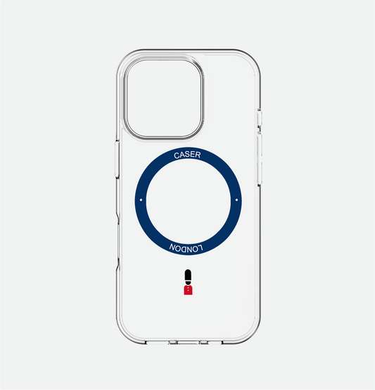 Slim Clear iPhone 16 Case with Royal Blue MagSafe Ring - King's Guard | The Iconic Case