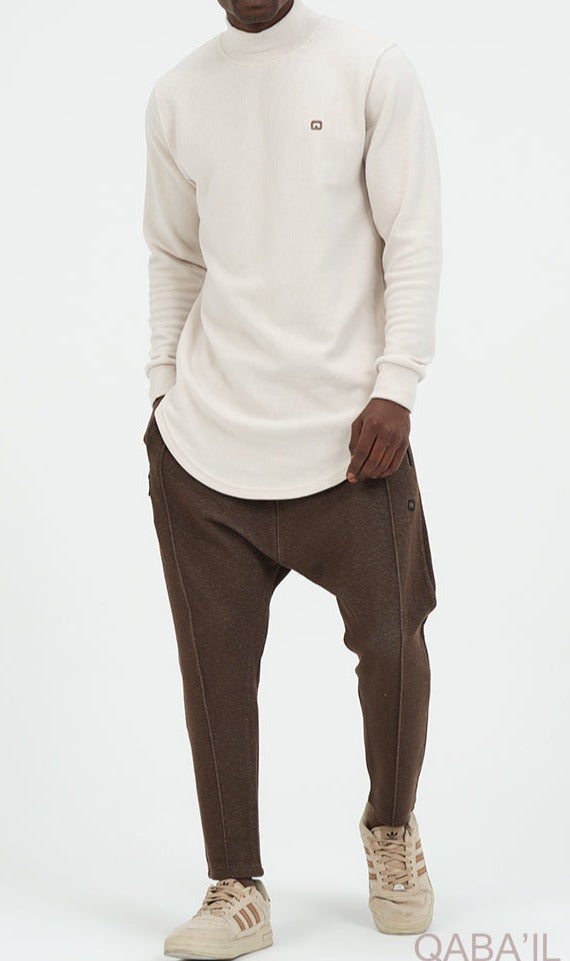 QL Longline High Collar Sweatshirt in Beige