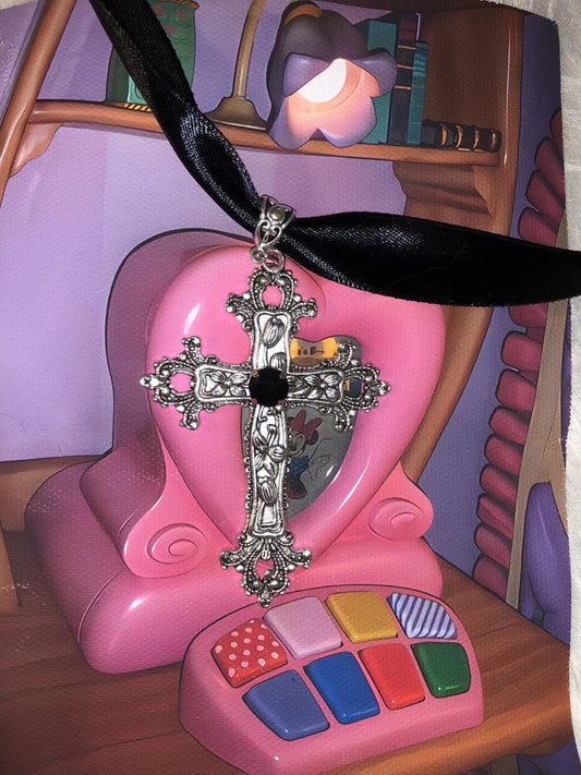 Gothic Cross Ribbon Necklace