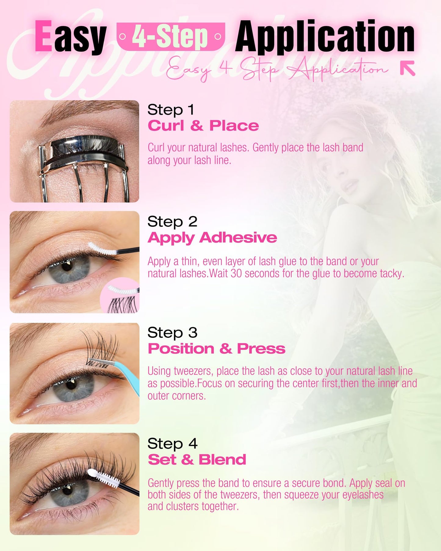 Delyneph Natural Lash Clusters – 10-14mm C Curl Clear Band Wispy Eyelash Extensions