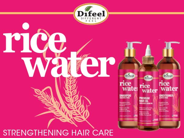 Difeel Rice Water Shampoo 33.8 oz | Strengthening Sulfate-Free Shampoo for All Hair Types