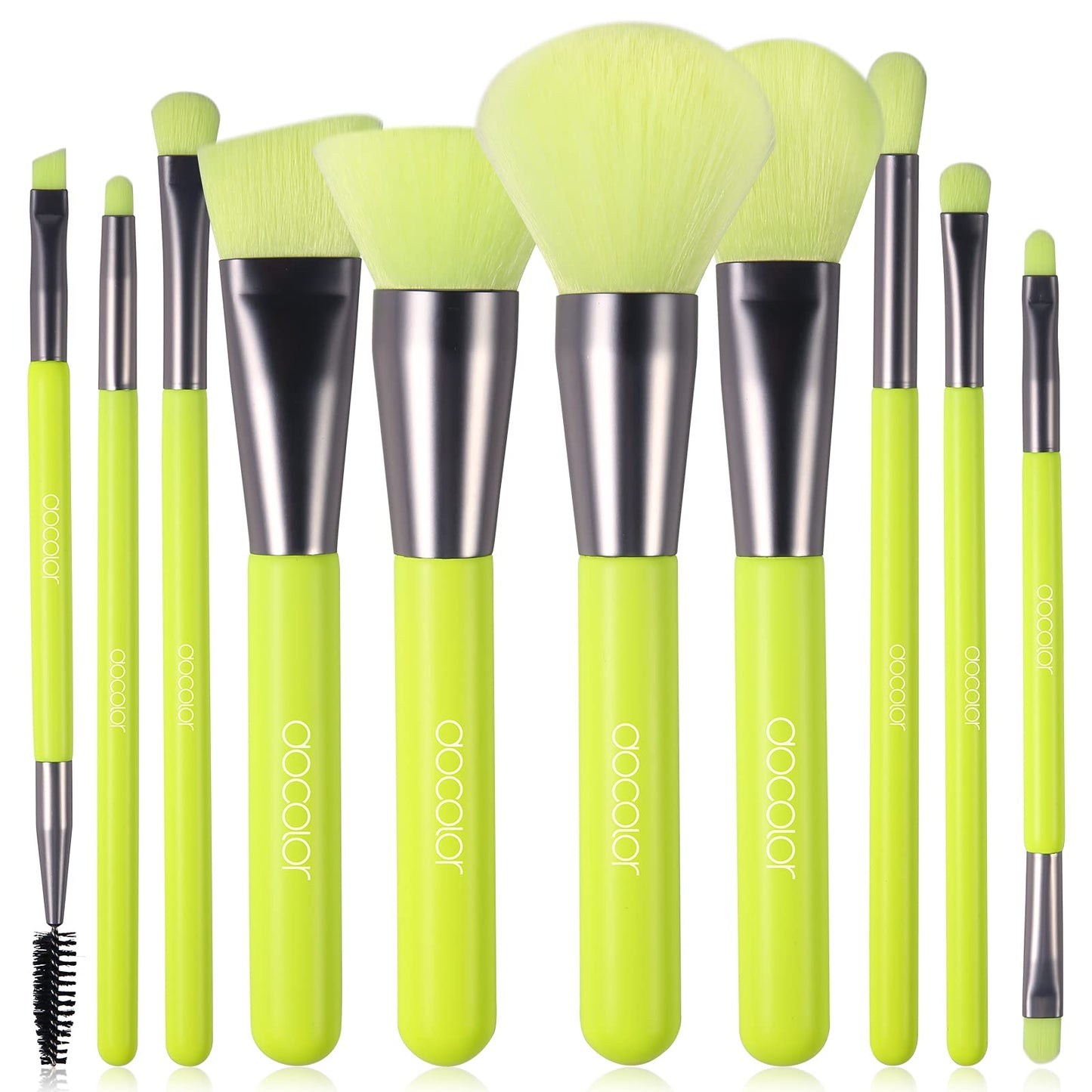 Docolor 10Pcs Neon Green Makeup Brush Set – Premium Synthetic Face & Eye Brush Kit