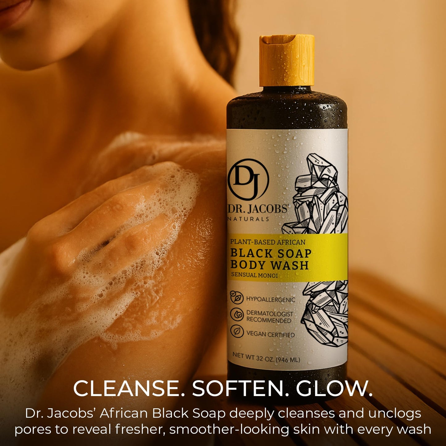 Dr Jacobs Naturals African Black Liquid Soap with Monoi – All-In-One Cleanser (16oz, 2pk)