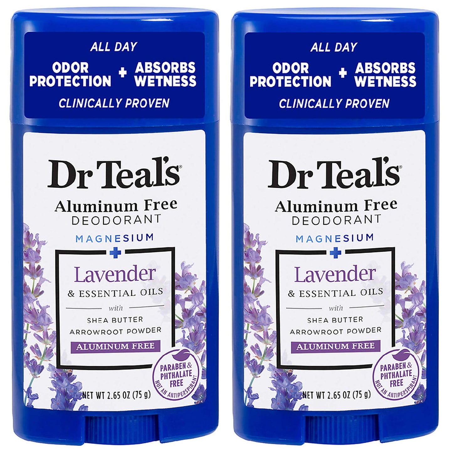 Dr Teal's Aluminum-Free Deodorant - Lavender | 2-Pack | Magnesium + Arrowroot Formula
