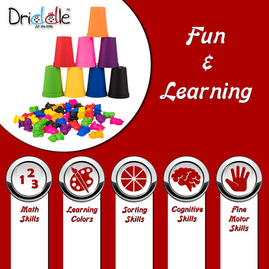 Driddle Colorful Counting Bears with Matching Cups – 80 Bear Montessori Math Toy