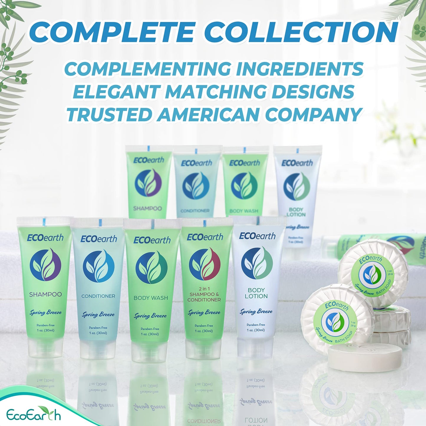 EcoEarth Travel Size 2-in-1 Shampoo & Conditioner – Spring Breeze, 1 oz, 200 Pack