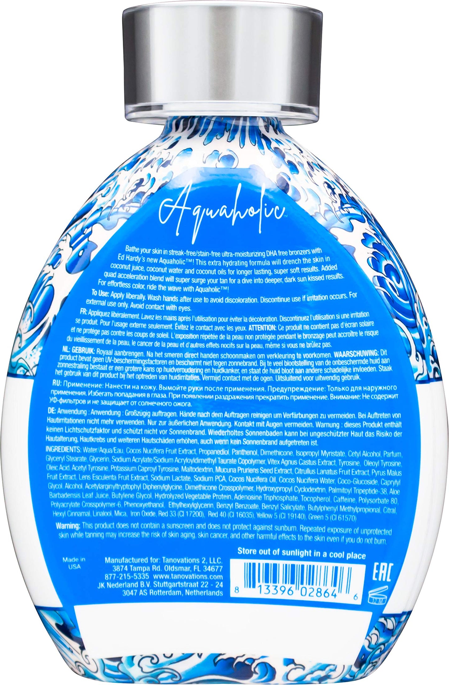 ED HARDY Aquaholic Coconut Surge Natural Bronzer Tanning Lotion 13.5 oz – DHA-Free, Streak-Free Bronzer