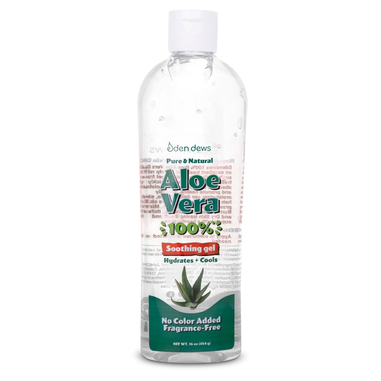 Eden Dews Organic Aloe Vera Gel 100% Pure – Made in USA, Unscented, 16 oz