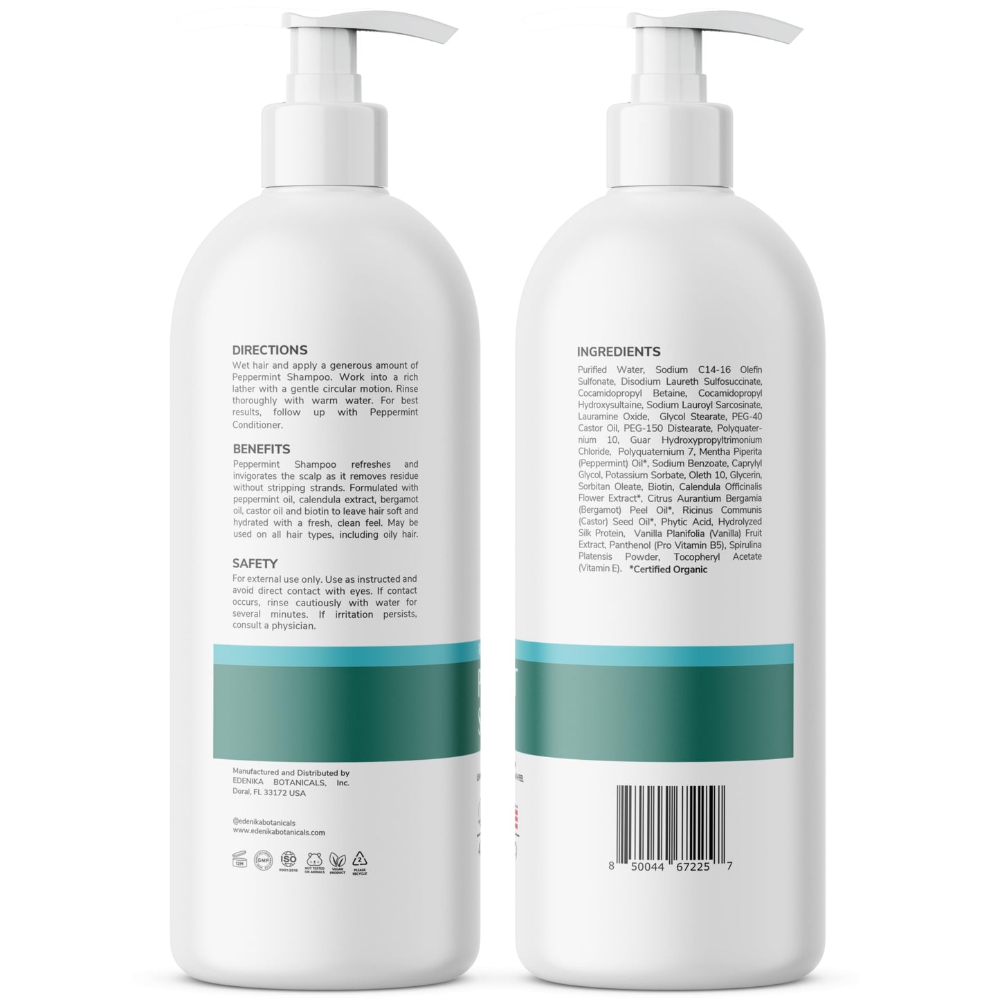 EDENIKA BOTANICALS Peppermint Shampoo with Castor Oil & Biotin – Soothes Scalp, Strengthens Hair, Sulfate-Free 16 oz