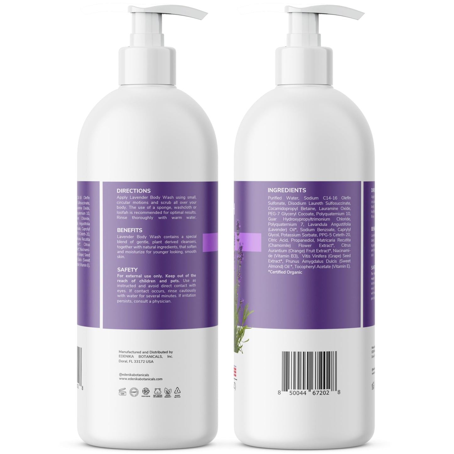 Edenika Lavender Body Wash with Vitamin E – Organic & Gentle 2-Pack, 16 oz
