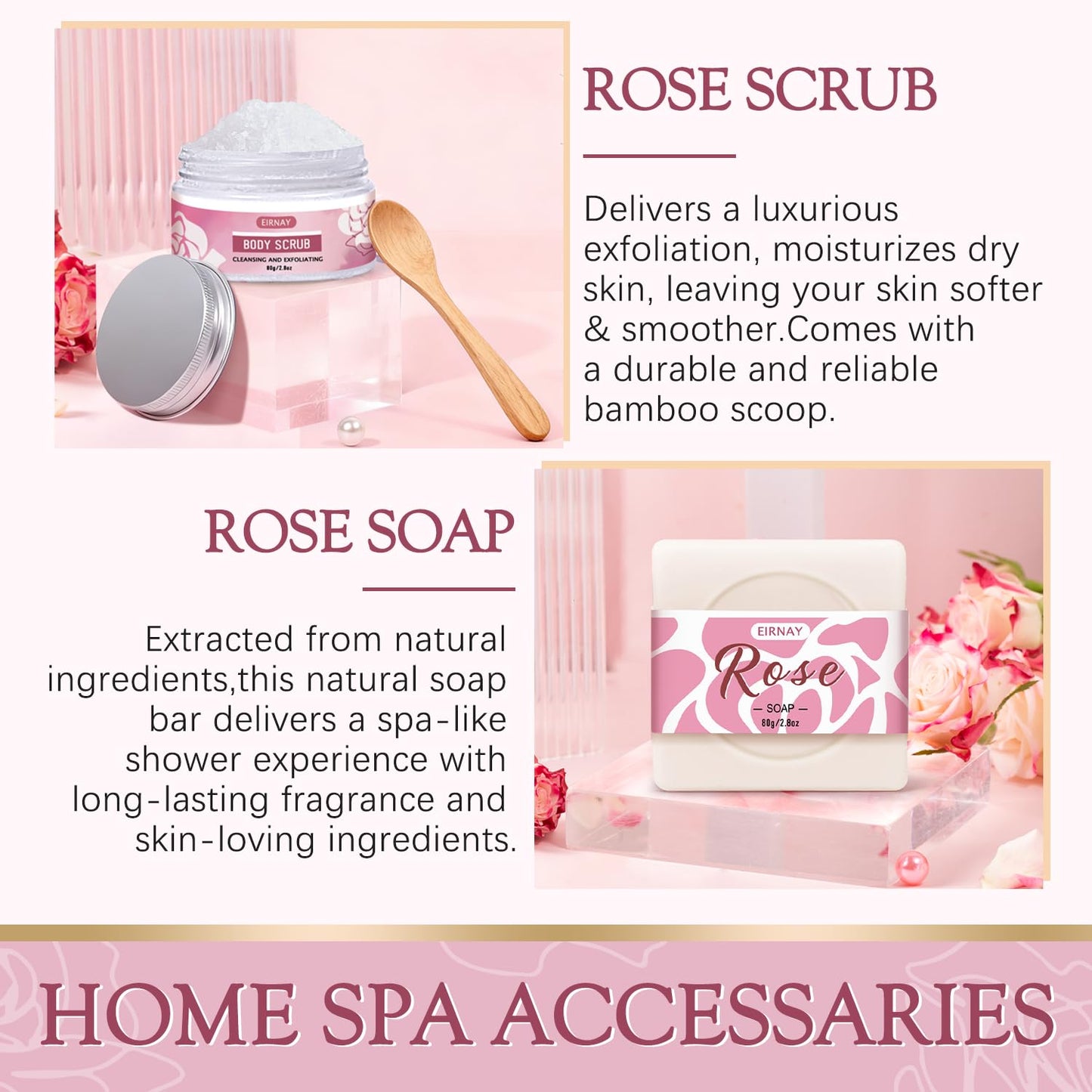 EIRNAY Rose Spa Gift Basket for Women – 12-Piece Self-Care Kit