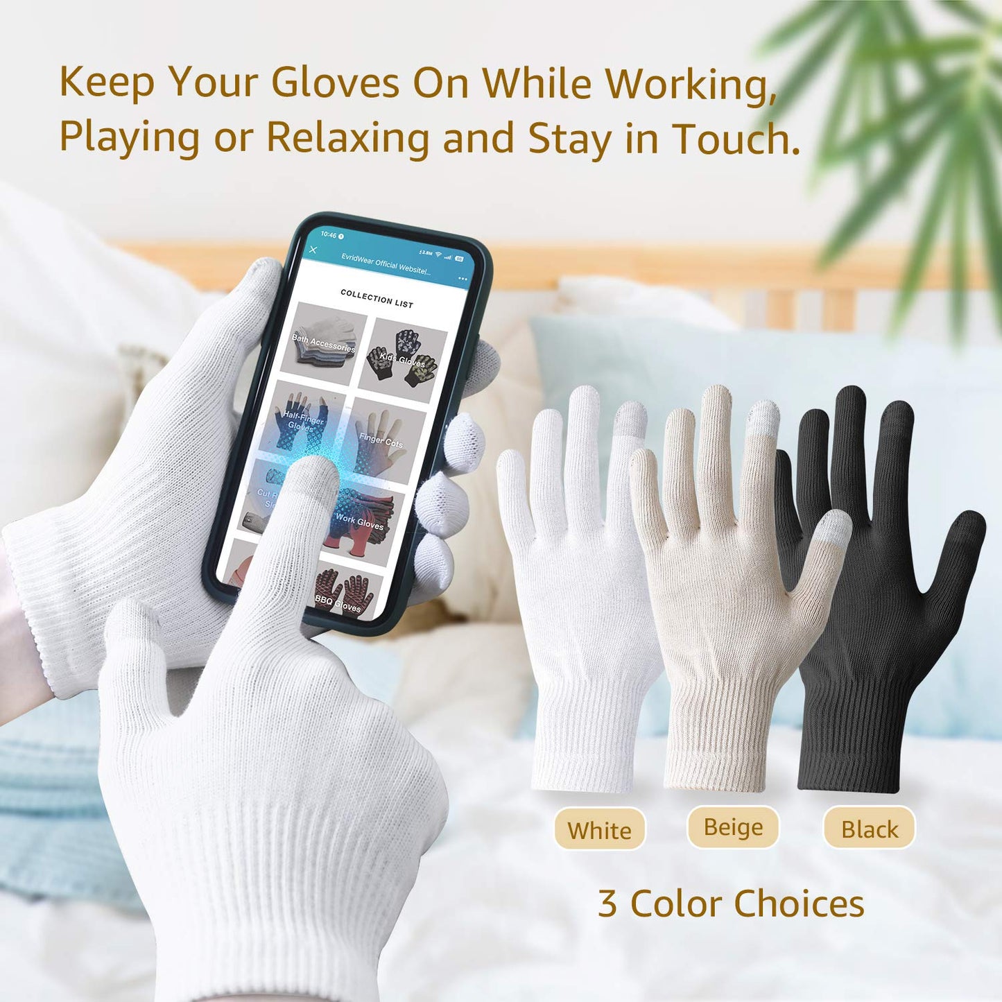 Evridwear Men Moisturizing Cotton Gloves with Touchscreen Fingertips – Overnight Hand Care, 6 Pairs, XS, Black