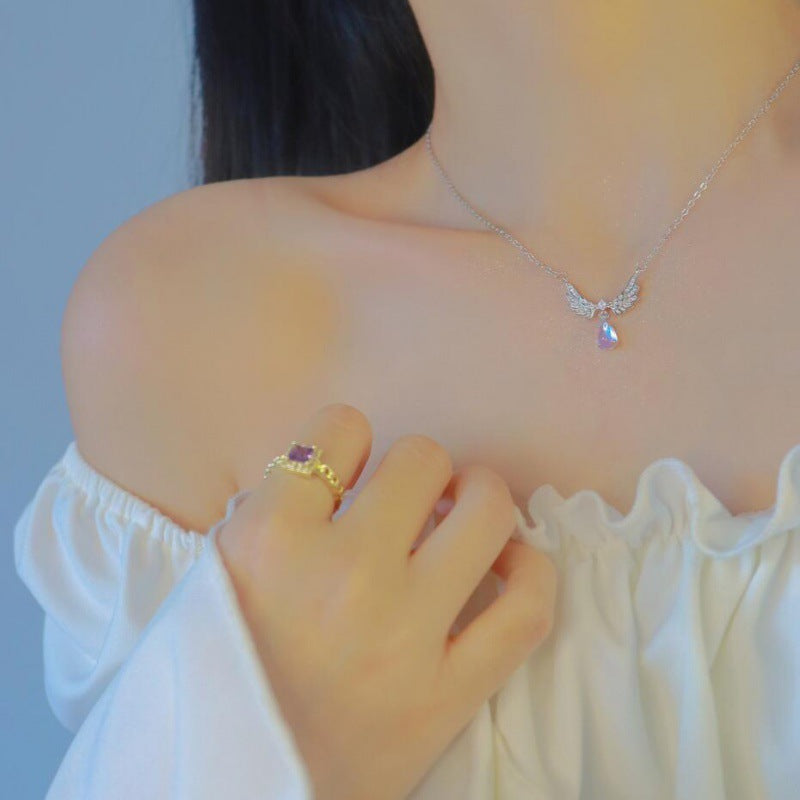 Angel Wings Moonstone Necklace for Women