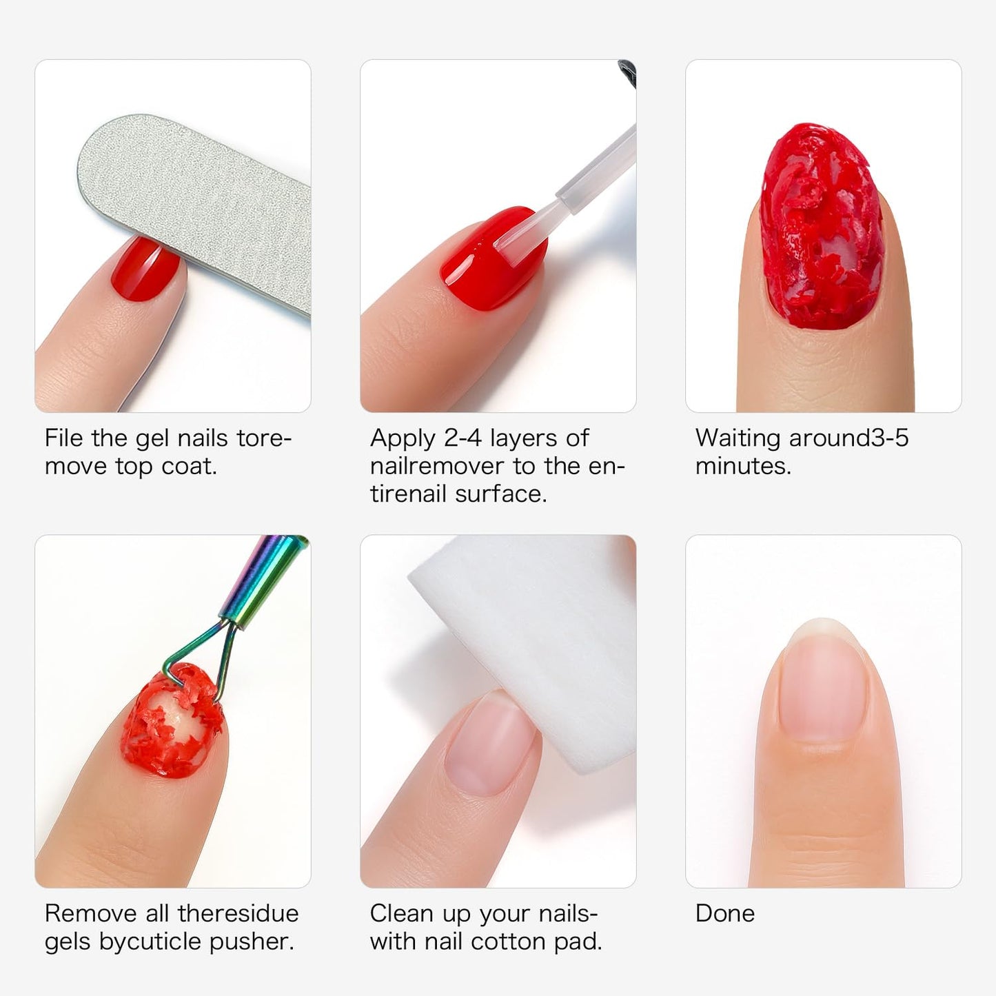 Fanisn Gel Nail Polish Remover Kit Quick 2-5 Min Removal No Foil Includes Cuticle Pusher & Nail File