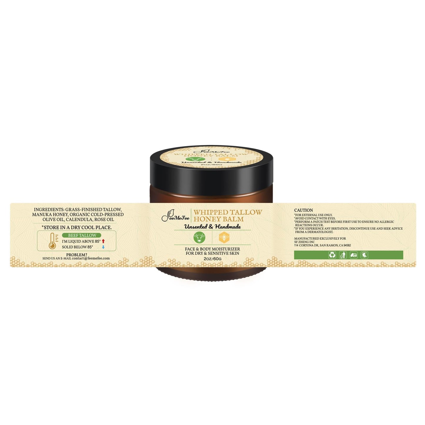 FeeMeFee Beef Tallow Face Balm – Whipped, Unscented Moisturizer (2oz)