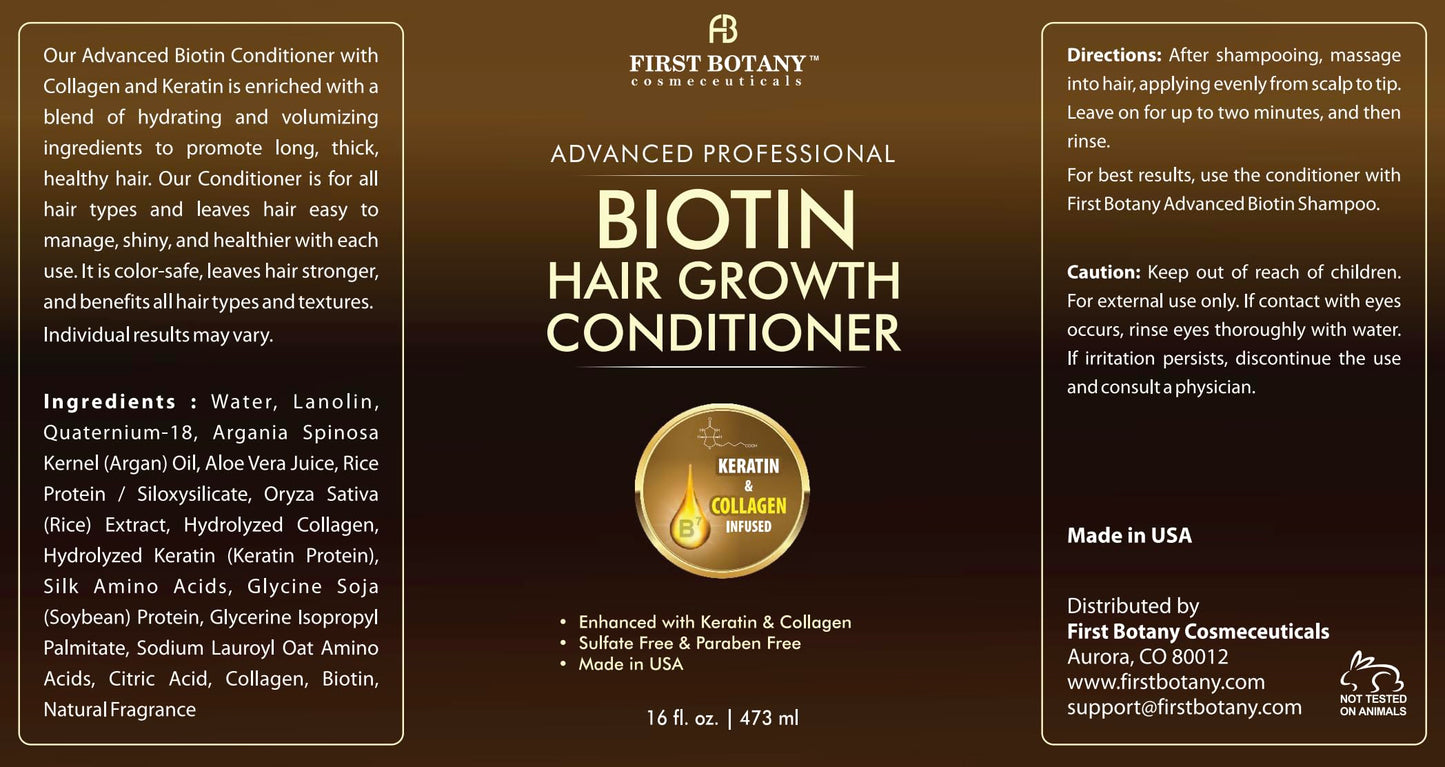 First Botany Biotin Hair Growth Shampoo & Conditioner – Thickening, Anti Hair Loss, Sulfate-Free 16 oz x2