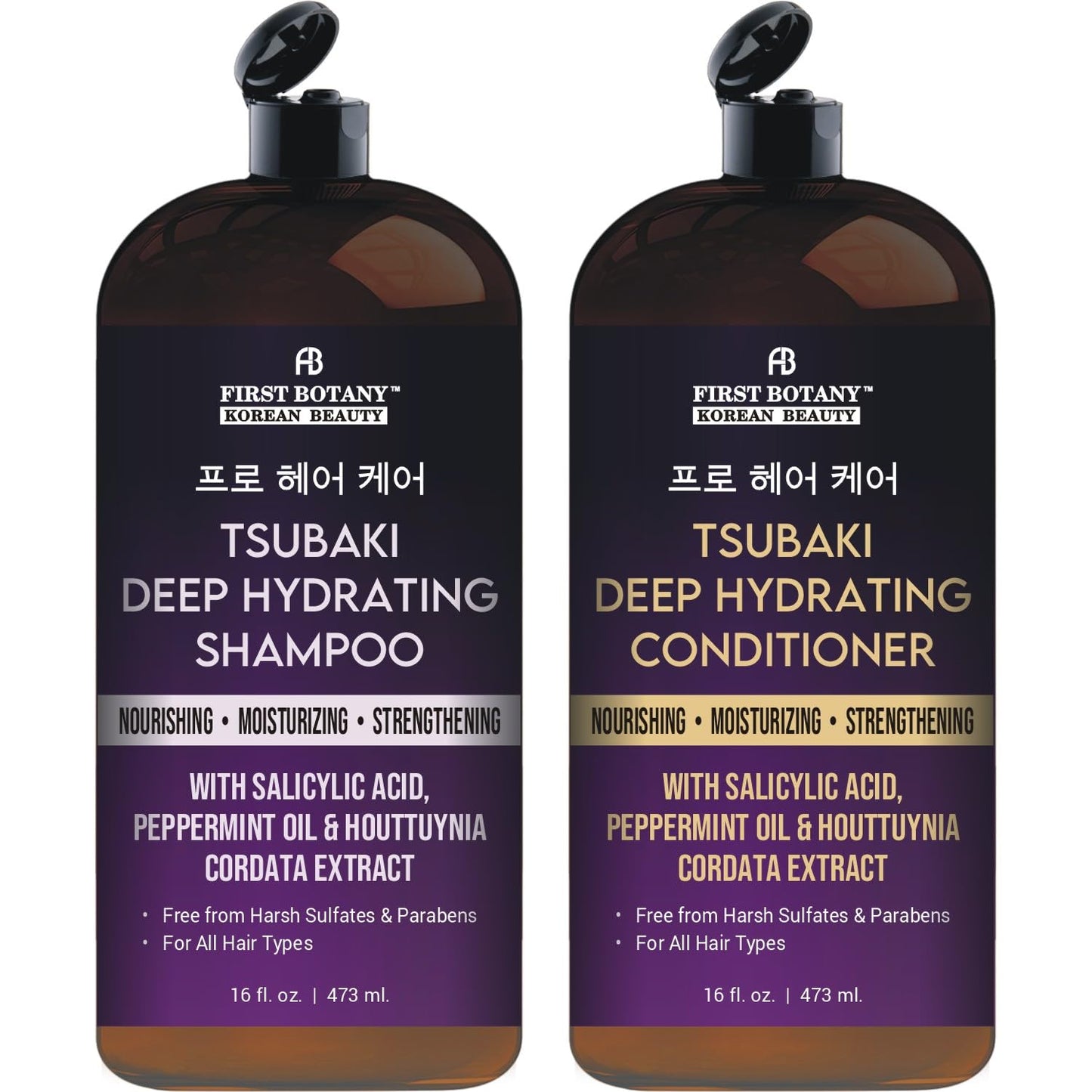First Botany Korean Tsubaki Deep Hydrating Shampoo & Conditioner Set | Hyaluronic Acid, Biotin & Argan Oil – Sulfate & Paraben Free