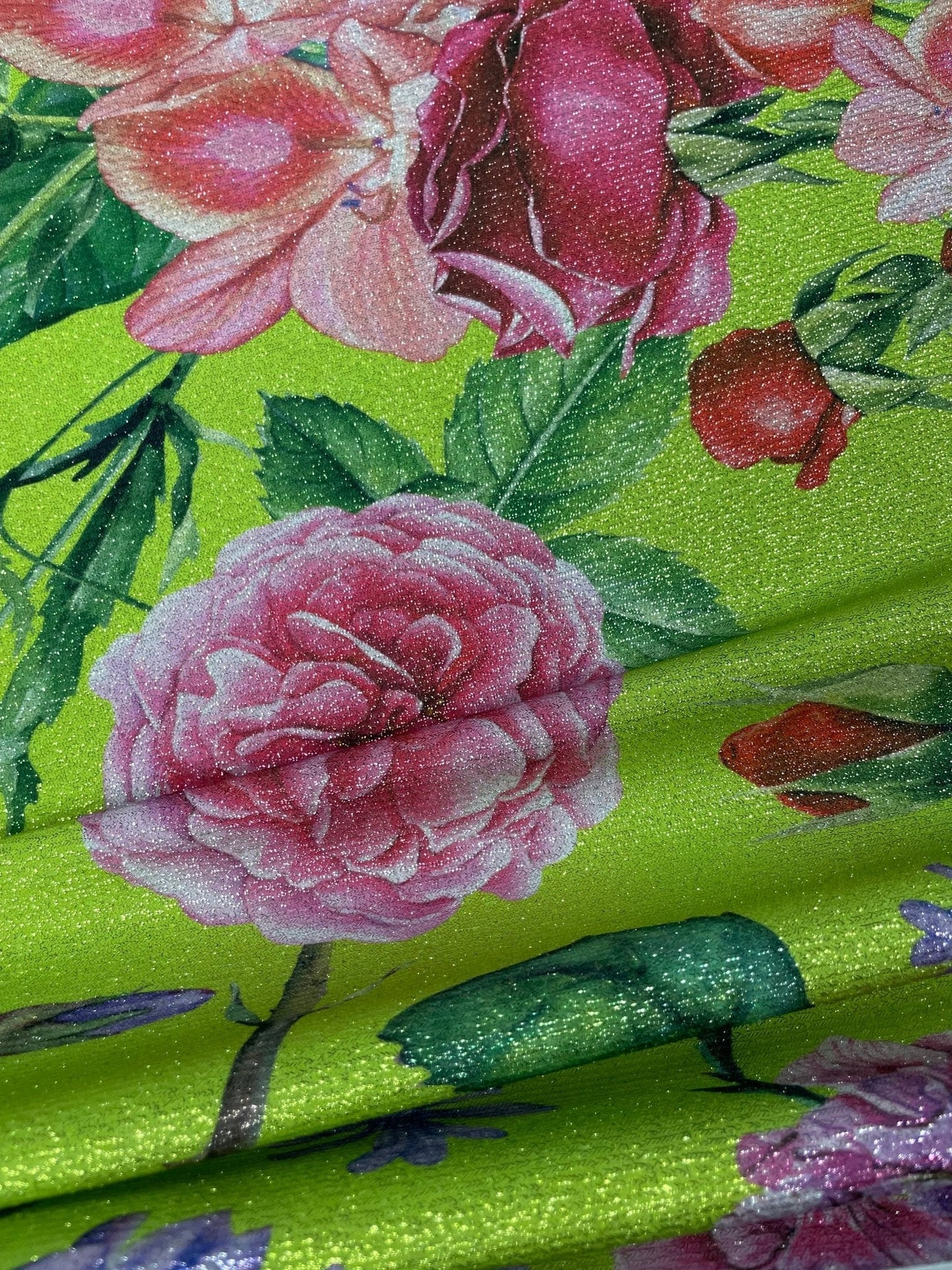 Floral Neon Green Fabric By Metre