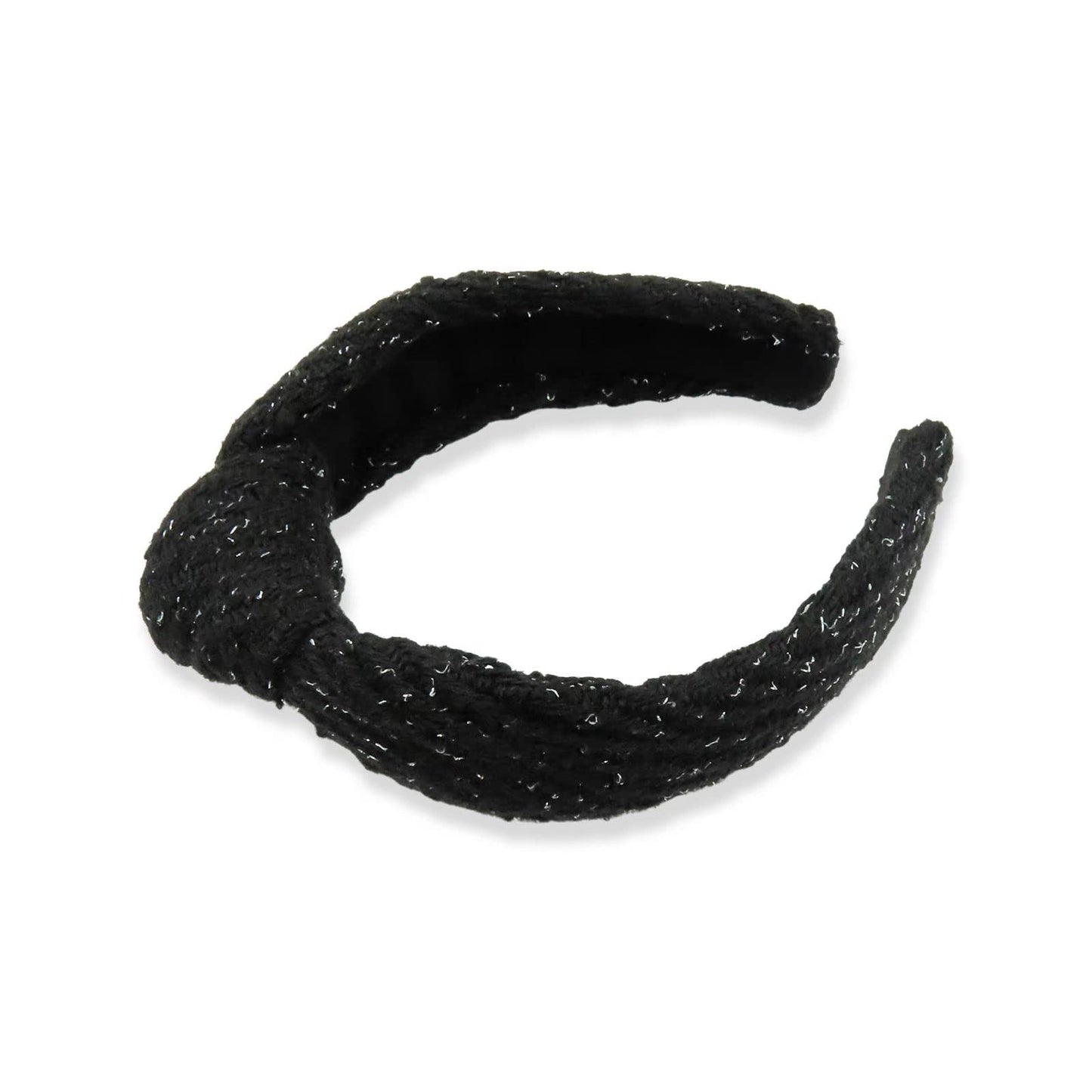FunCosta Knotted Headband for Women – Wide, Hand-Sewn, Black with Snow